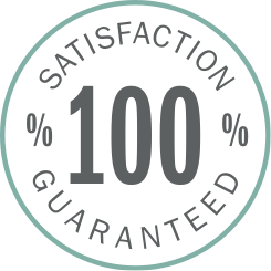 illustrated circle with 100% satistcation guaranteed written inside